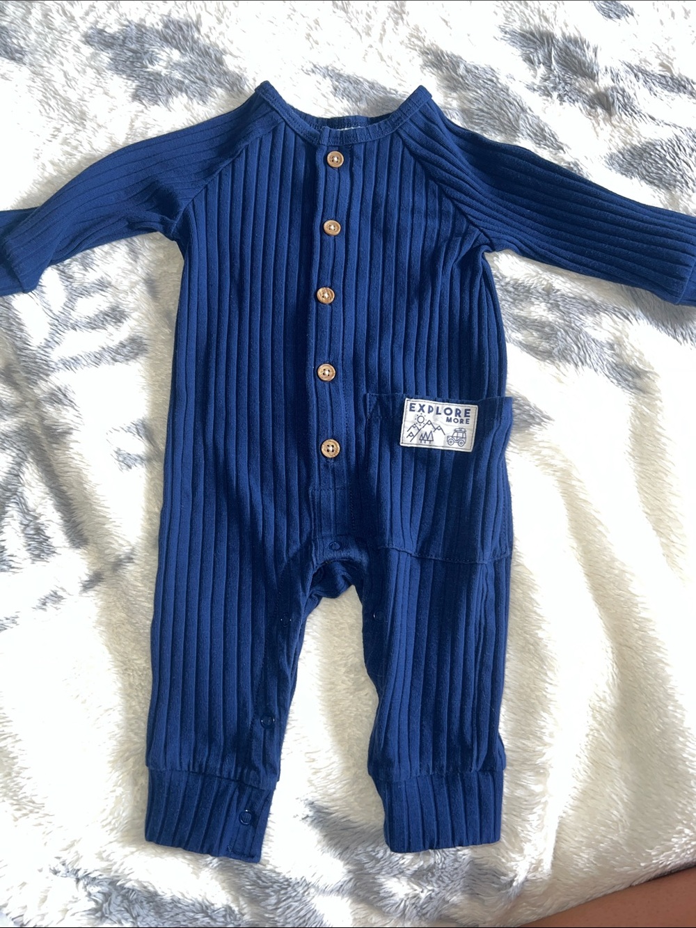 okie dokie Ribbed Navy Blue One-Piece Bodysuit with Pocket
